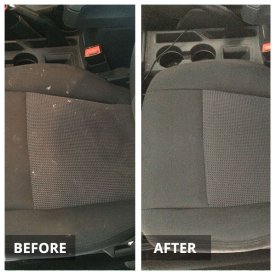 before and after upholstery cleaning on a car seat